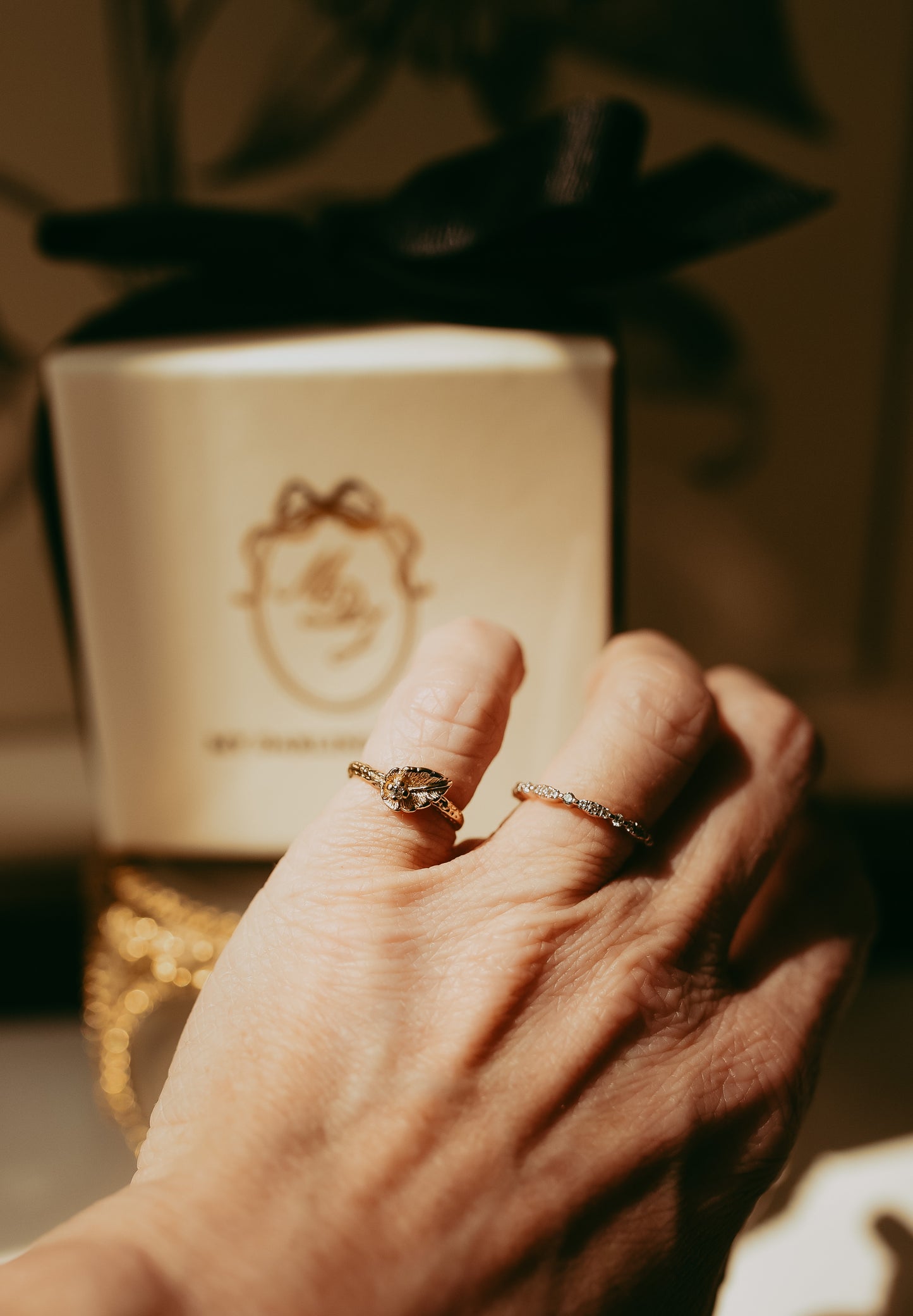 Vintage Diamond Leaf | Calla Lily Ring in 10K Gold – Botanical Design