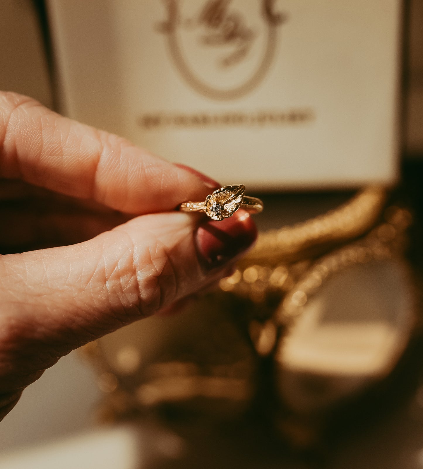 Vintage Diamond Leaf | Calla Lily Ring in 10K Gold – Botanical Design