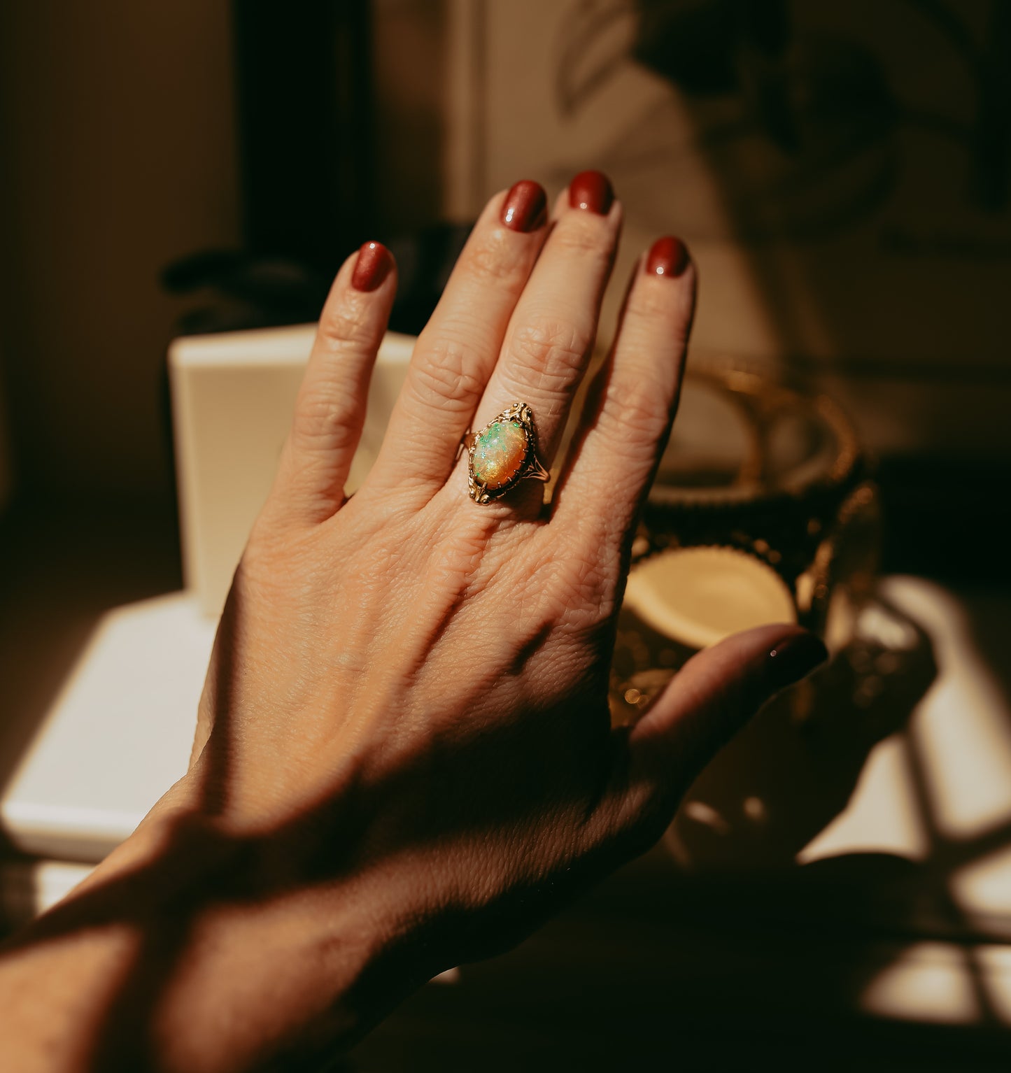 Art Nouveau Opal Cabochon Ring in 14K Gold | circa 1890-1910