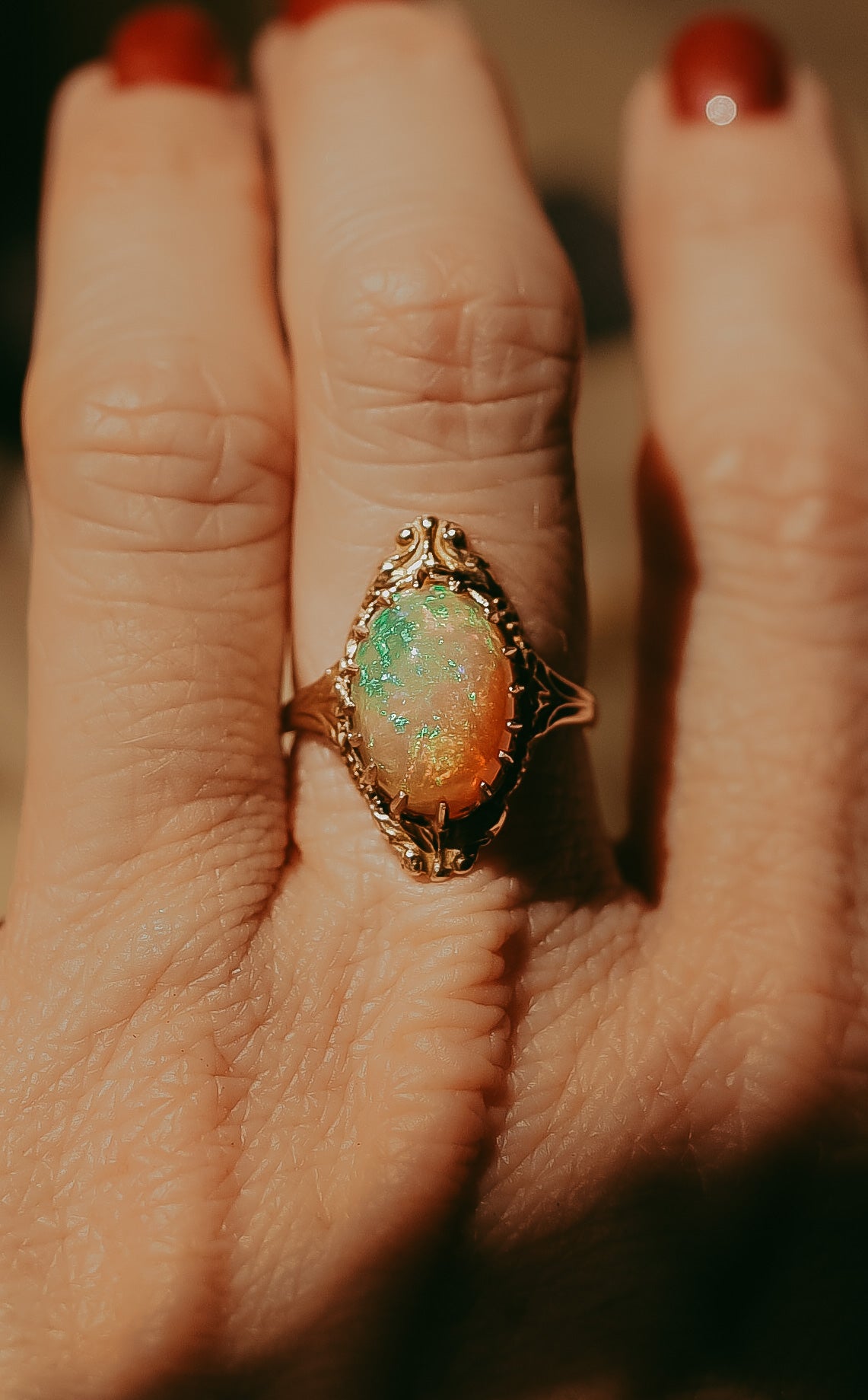Art Nouveau Opal Cabochon Ring in 14K Gold | circa 1890-1910