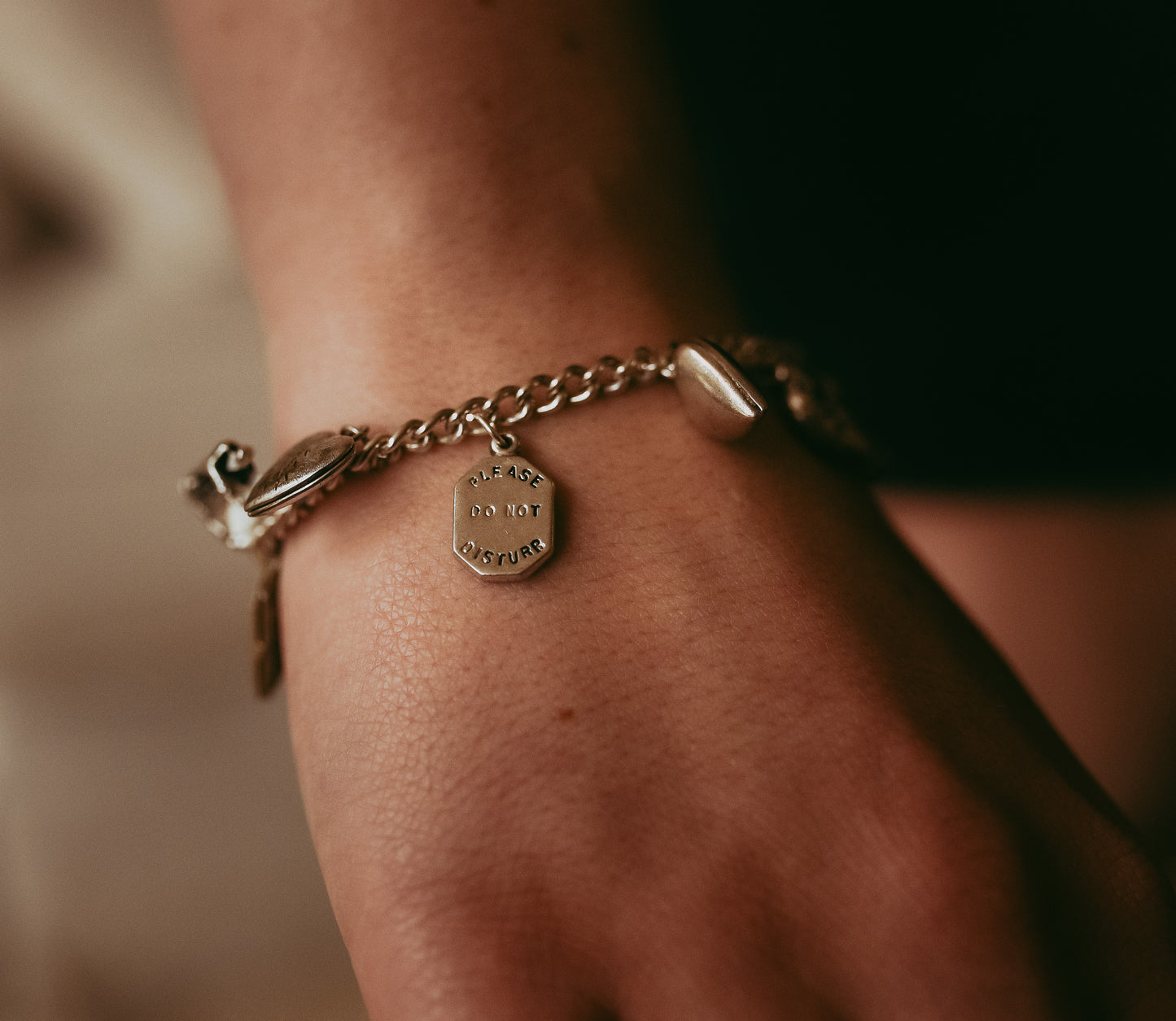 Vintage Sterling Silver Love-Themed |Wedding Articulated Charm Bracelet with Heart Padlock Clasp