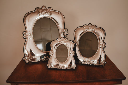 Vintage Silver-Plated Picture Frames Set of 3 | Ornate Oval Frames