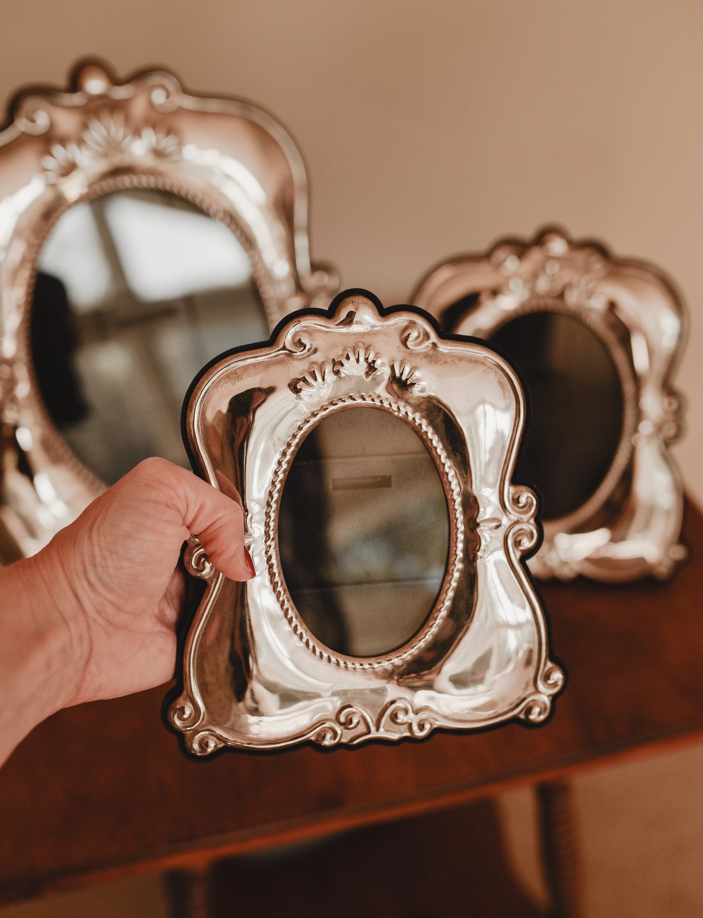 Vintage Silver-Plated Picture Frames Set of 3 | Ornate Oval Frames