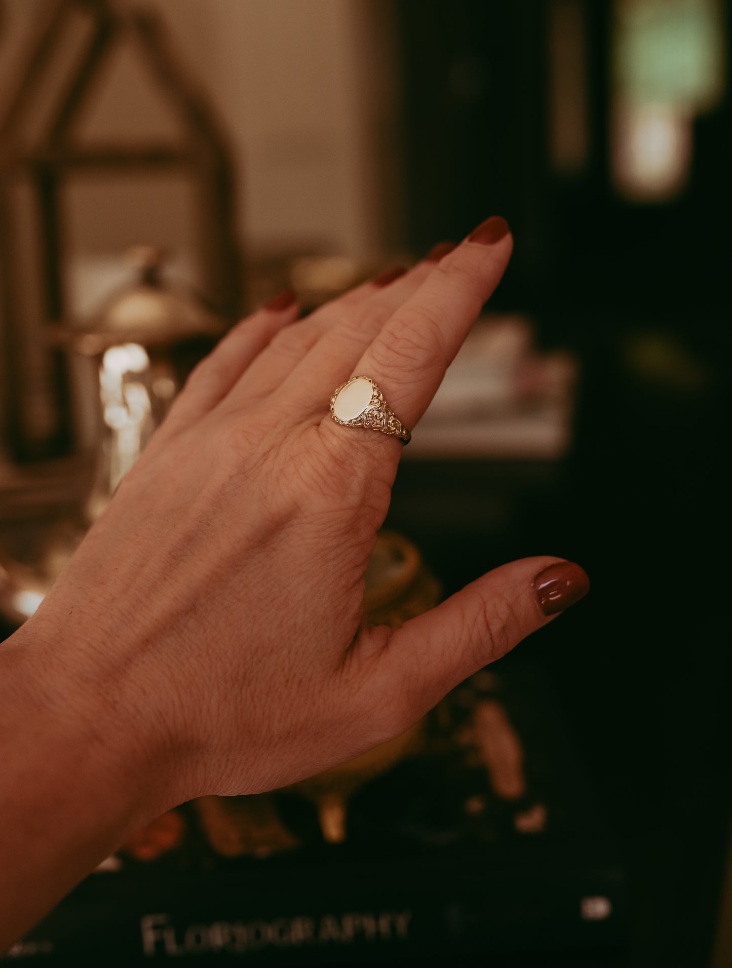 Victorian 14K Gold Signet Ring with Ornate Shoulders