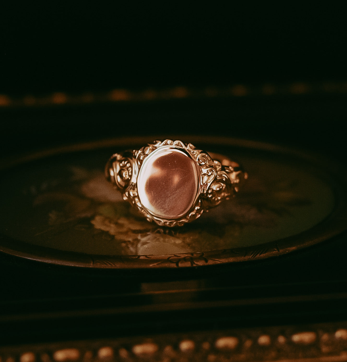 Victorian 14K Gold Signet Ring with Ornate Shoulders