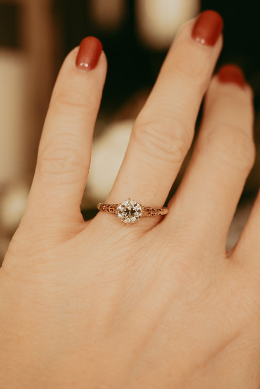 Victorian Old European Cut Diamond Solitaire Ring  GIA Certified | Circa 1898 | 1.02 Carat