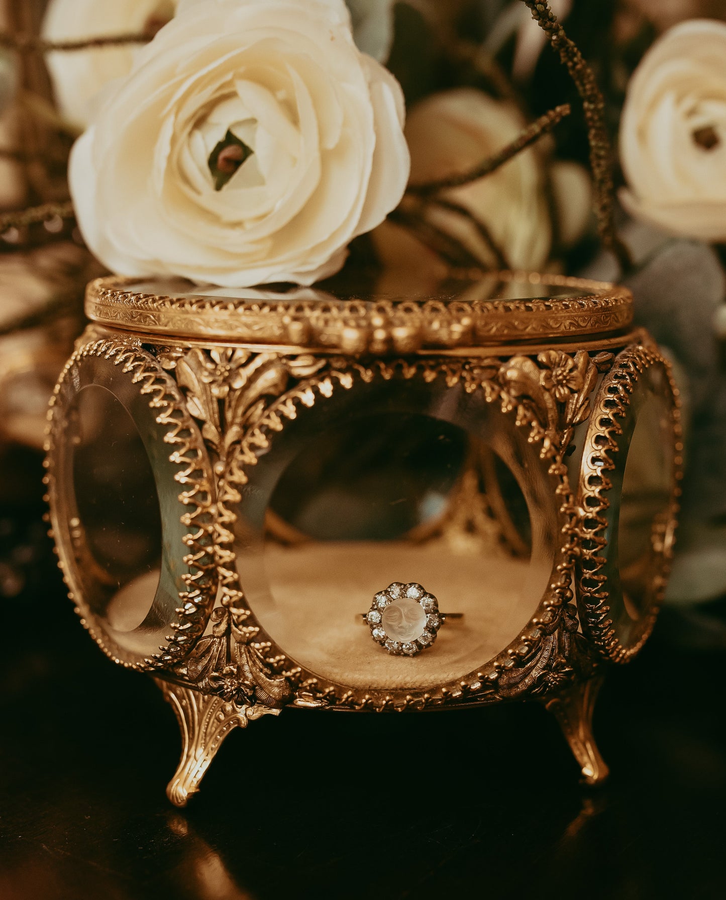 Late Victorian Moonstone | Diamond & Gold |“Man in the Moon” Ring