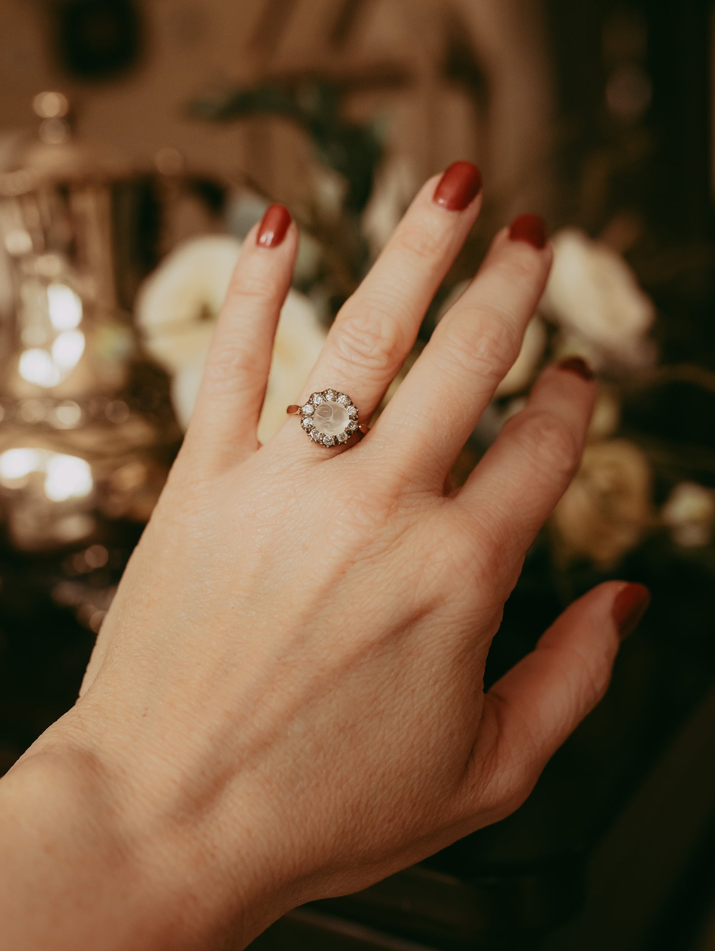 Late Victorian Moonstone | Diamond & Gold |“Man in the Moon” Ring