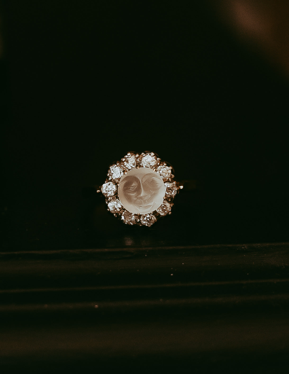 Late Victorian Moonstone | Diamond & Gold |“Man in the Moon” Ring