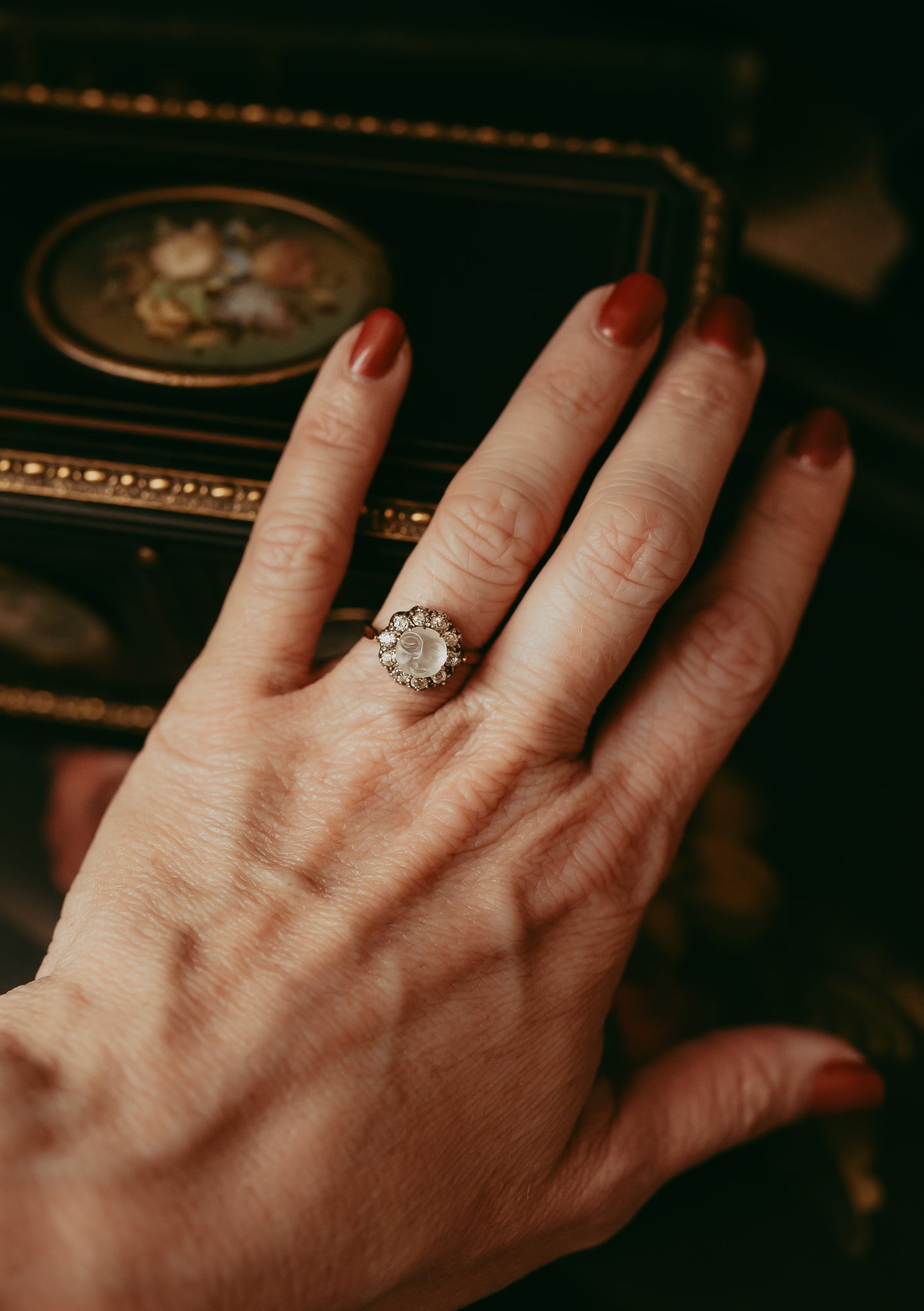 Late Victorian Moonstone | Diamond & Gold |“Man in the Moon” Ring