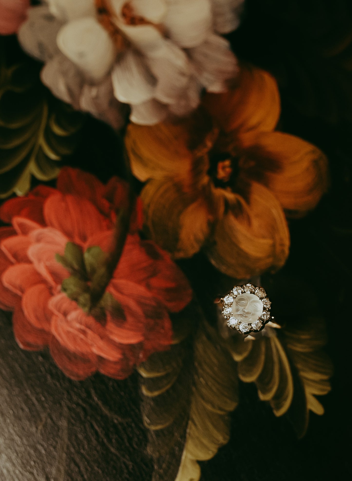 Late Victorian Moonstone | Diamond & Gold |“Man in the Moon” Ring