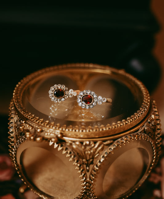 Antique Garnet & Rose Cut Diamond Cluster Drop Earrings
