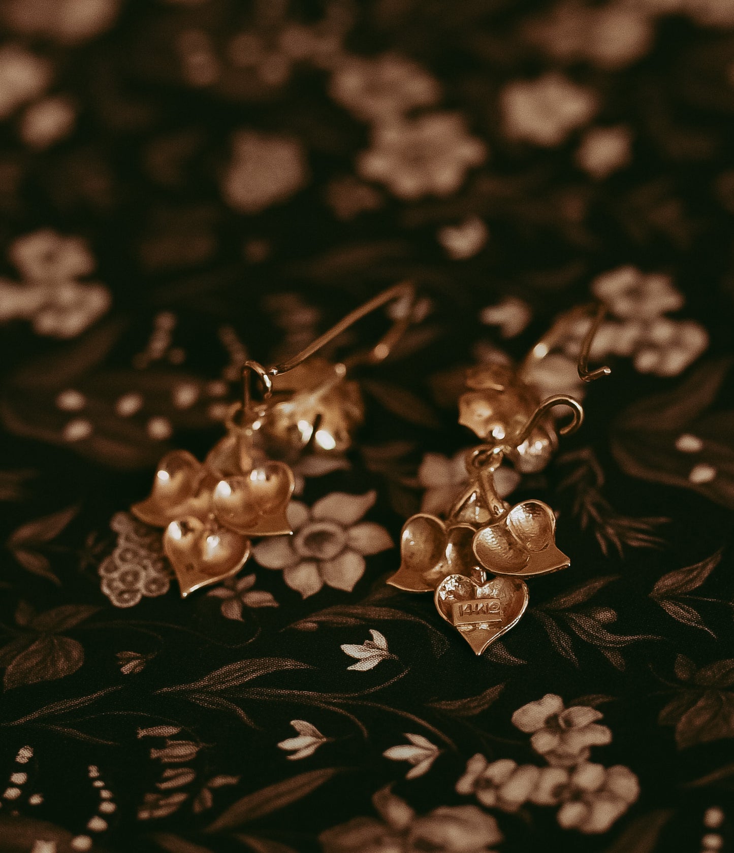 Vintage 14K Gold Cultured Pearl Floral Dangle Earrings | Romantic Botanical Earrings