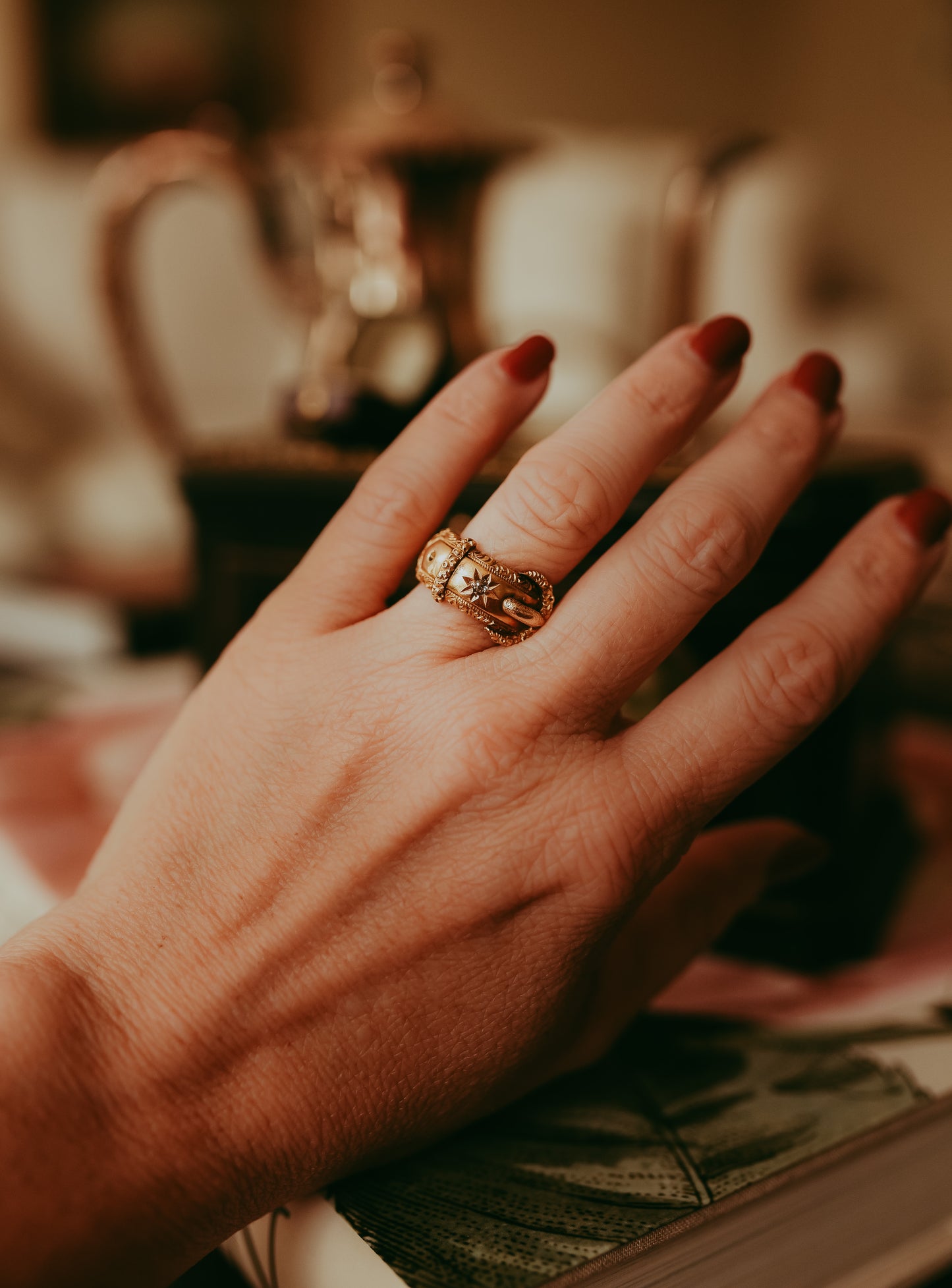 Victorian 18K Yellow Gold Buckle Ring – Chester 1870 Hallmarked Diamond Star Band | Antique Engagement Ring