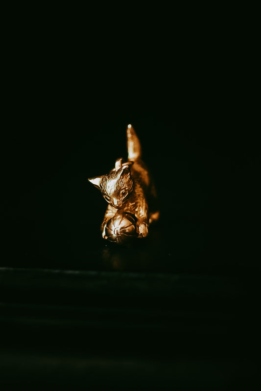 Vintage 9K Gold Kitten Charm | Vintage Cat Pendant with Ball of Yarn | English Gold Cat Charm | My Darling Juliet