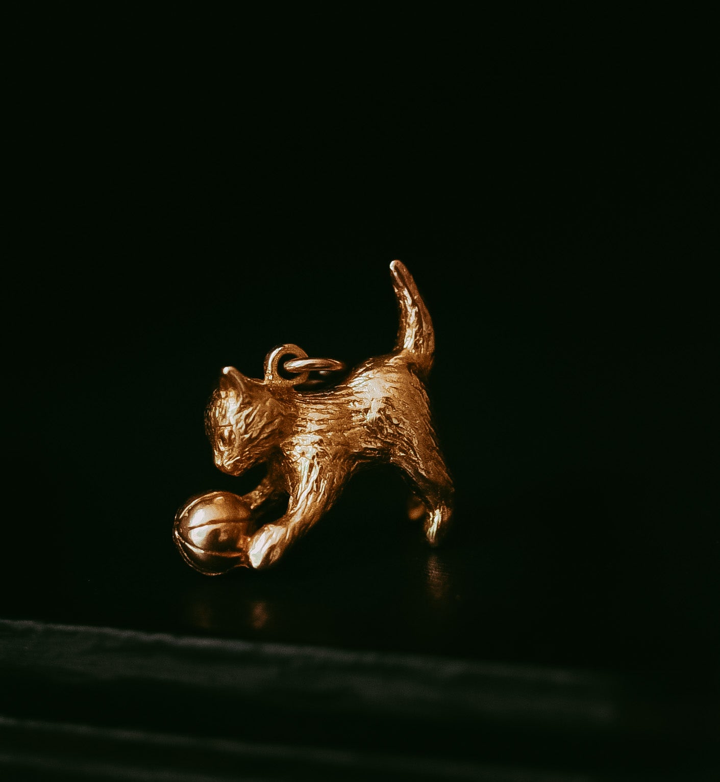 Vintage 9K Gold Kitten Charm | Vintage Cat Pendant with Ball of Yarn | English Gold Cat Charm | My Darling Juliet