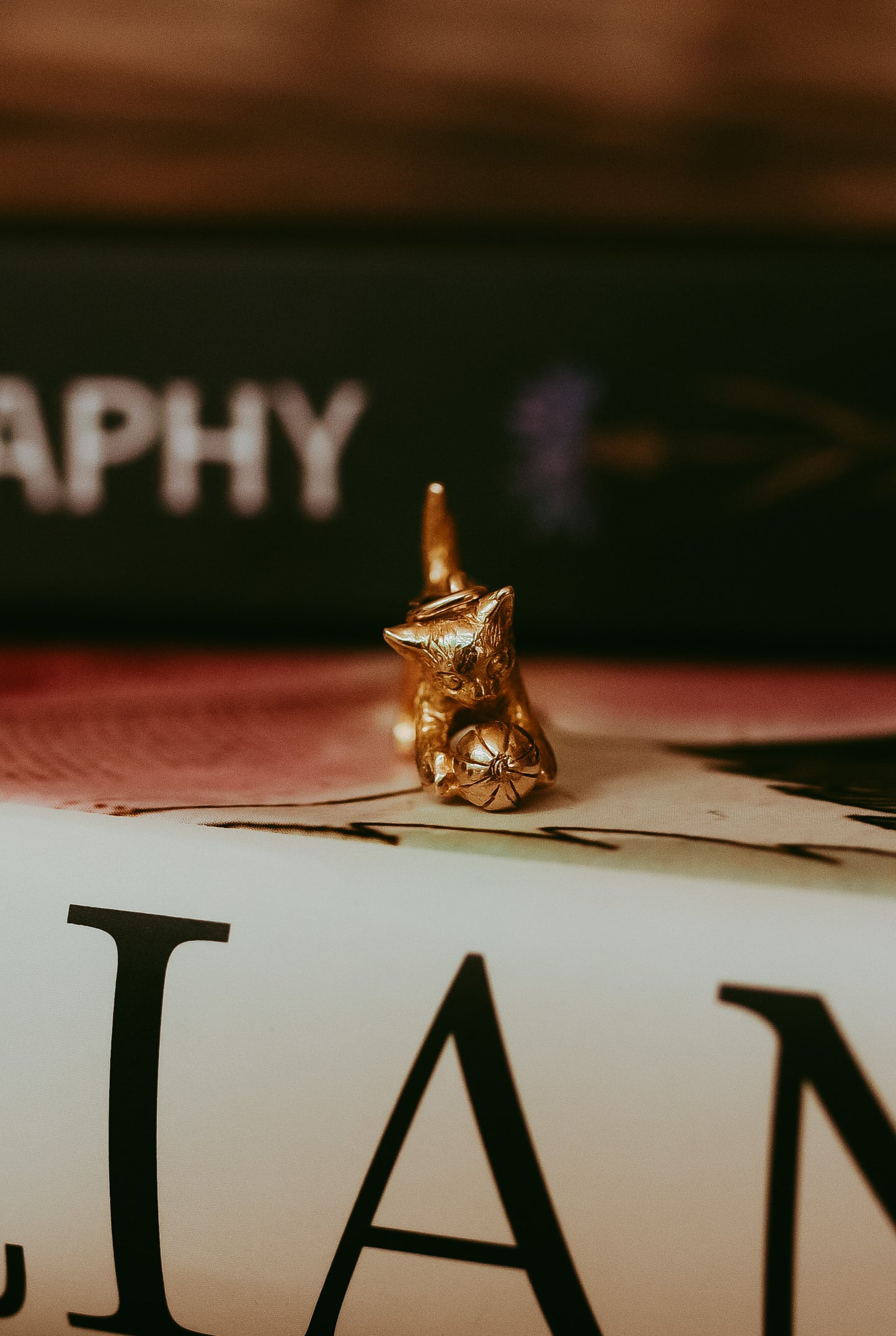 Vintage 9K Gold Kitten Charm | Vintage Cat Pendant with Ball of Yarn | English Gold Cat Charm | My Darling Juliet