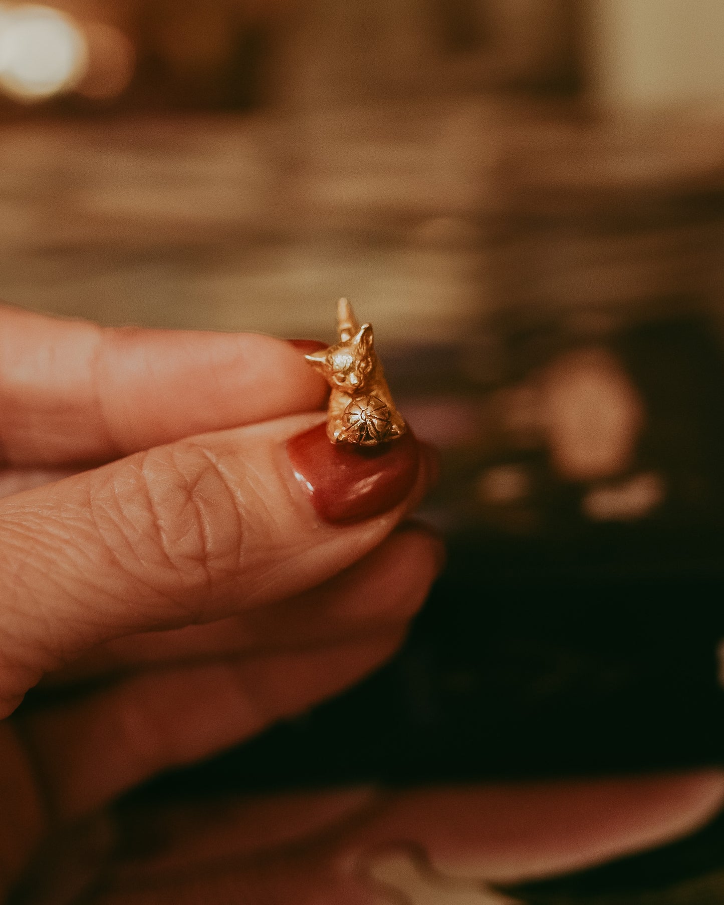 Vintage 9K Gold Kitten Charm | Vintage Cat Pendant with Ball of Yarn | English Gold Cat Charm | My Darling Juliet