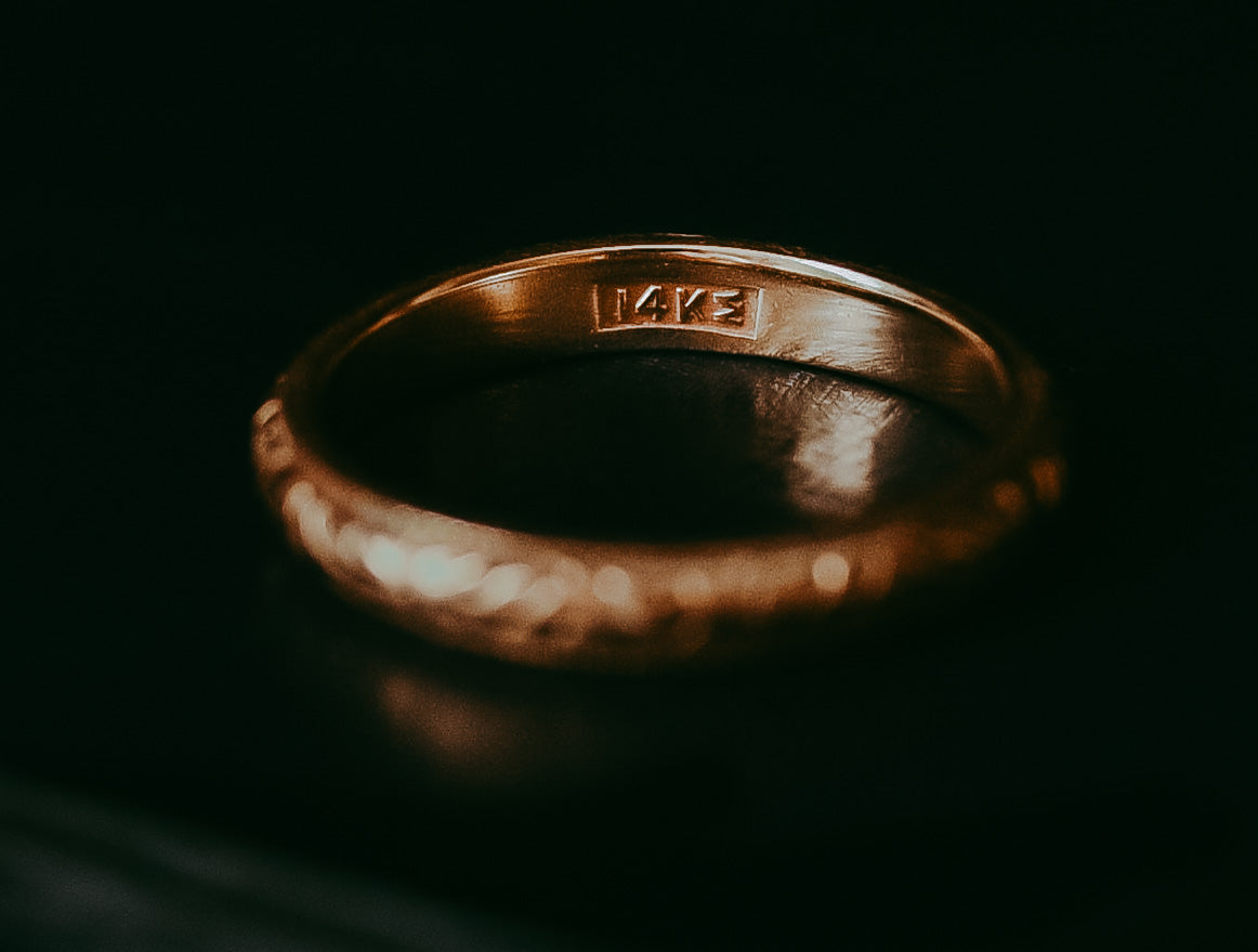 Vintage 14K Gold Floral Engraved Wedding Band | Milgrain Wedding Ring | Eternity Floral Band