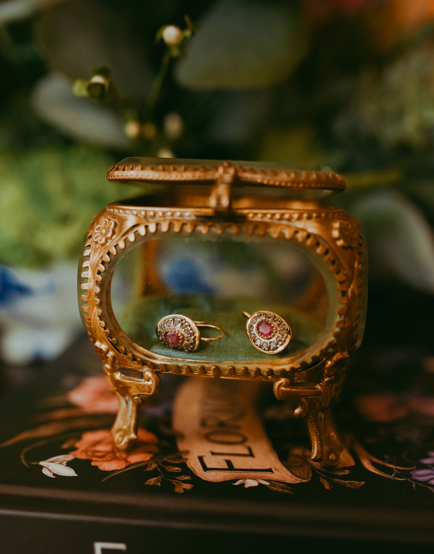 Antique (Circa 1880-1900) Ruby & Rose Cut Diamond Earrings in 14K Gold | Silver-Topped Italian Estate Earrings