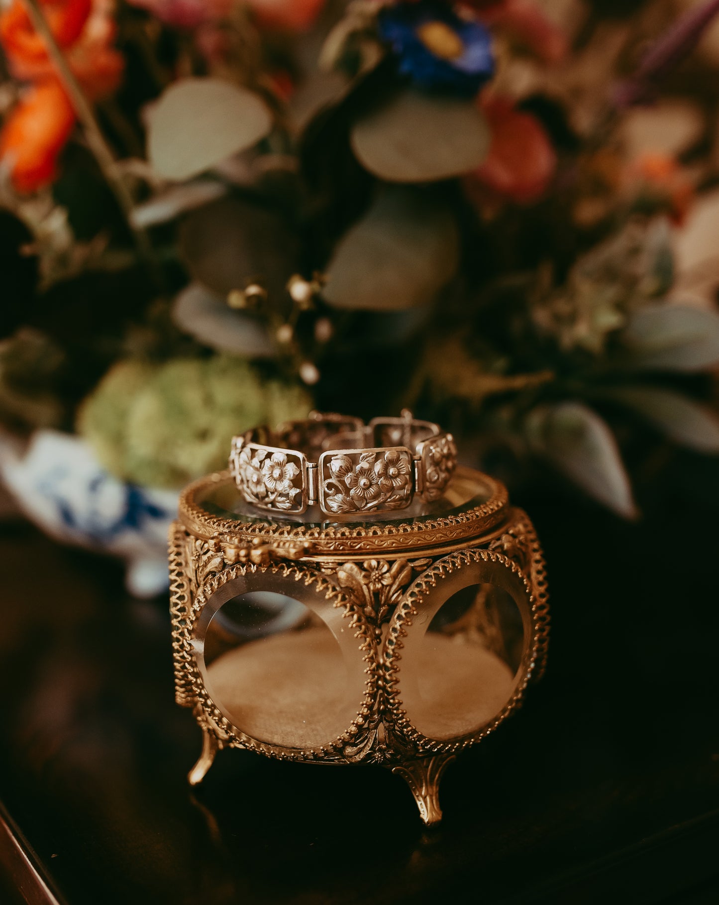 Vintage Continental European 835 Silver Floral Openwork Bracelet | c. 1935-1950