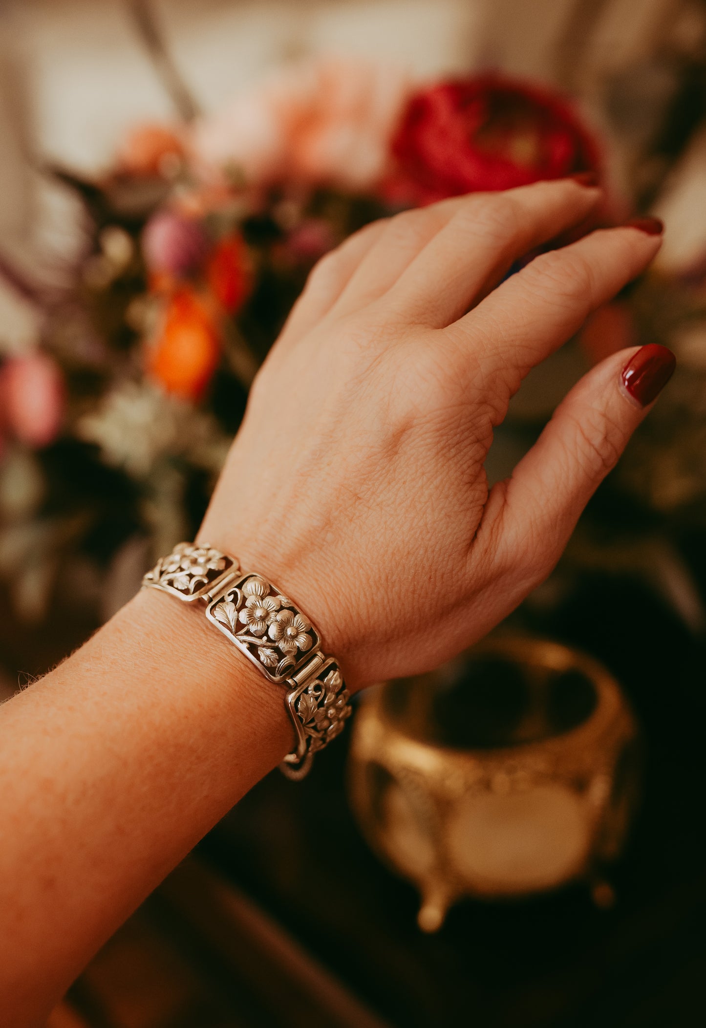 Vintage Continental European 835 Silver Floral Openwork Bracelet | c. 1935-1950