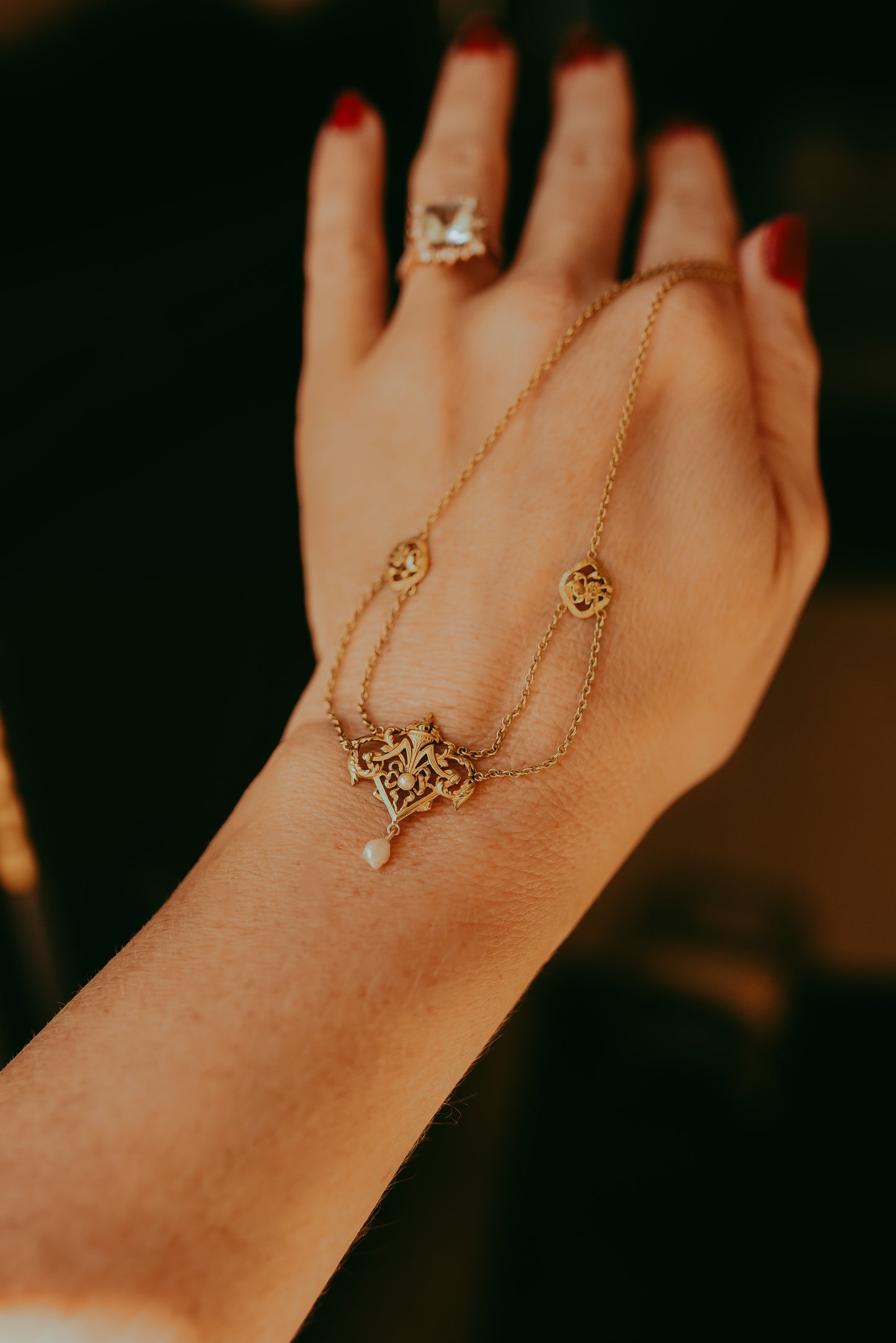 Antique French 18K Gold Festoon Necklace | Seed Pearl & Baroque Pearl Drop | Belle Époque
