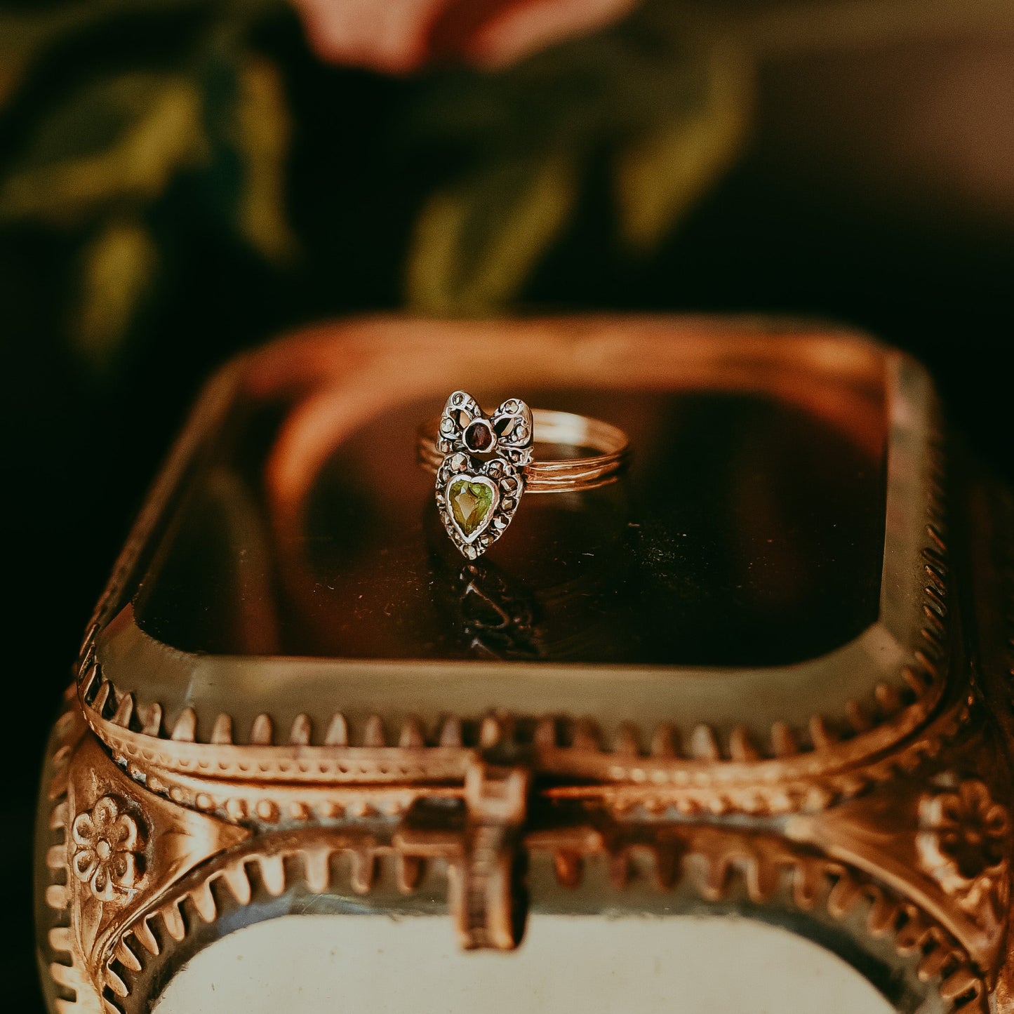 Antique 18K Gold & Silver Heart Ring with Bow | Early 19th Century