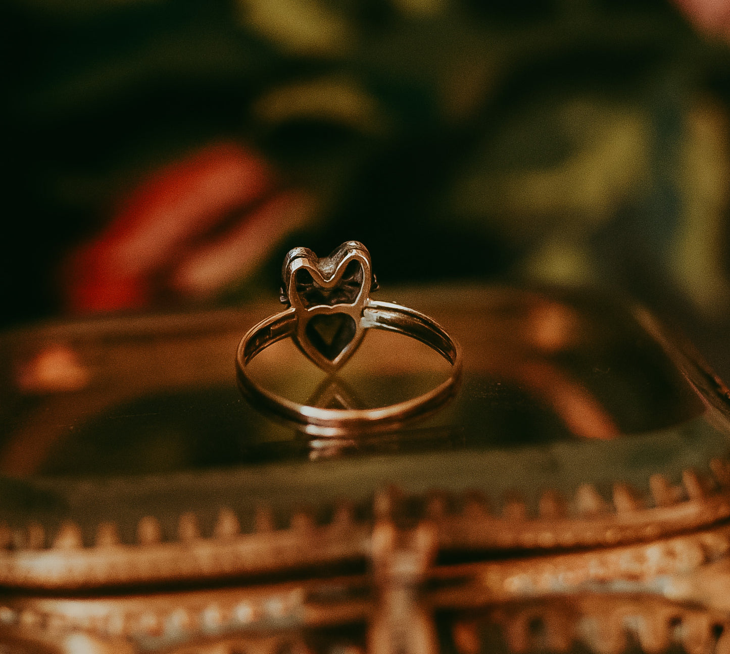 Antique 18K Gold & Silver Heart Ring with Bow | Early 19th Century