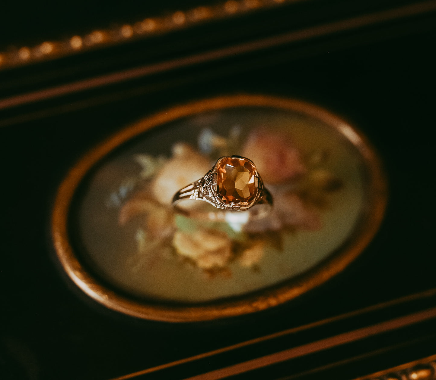 Antique Art Deco Natural Citrine Ring in 14K White Gold | Circa 1930s