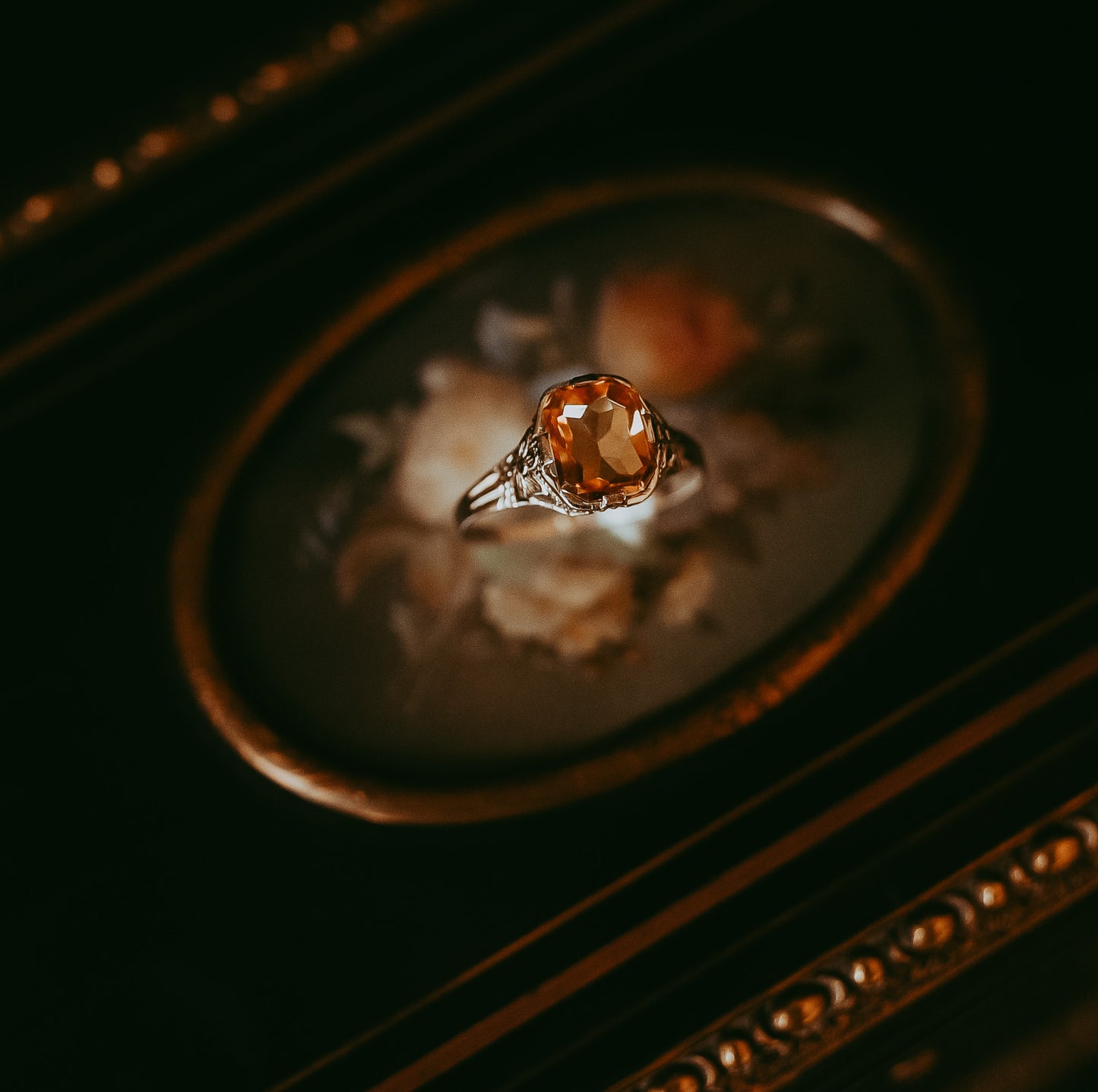 Antique Art Deco Natural Citrine Ring in 14K White Gold | Circa 1930s