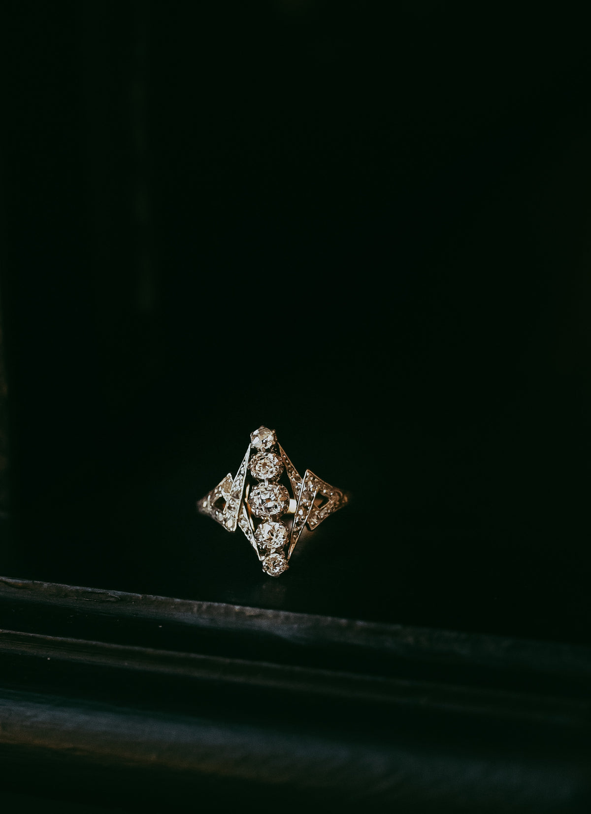Edwardian 18K Gold Platinum Diamond Ring with Old Mine Rose Cut Diamonds Gift Fiery Sparkle