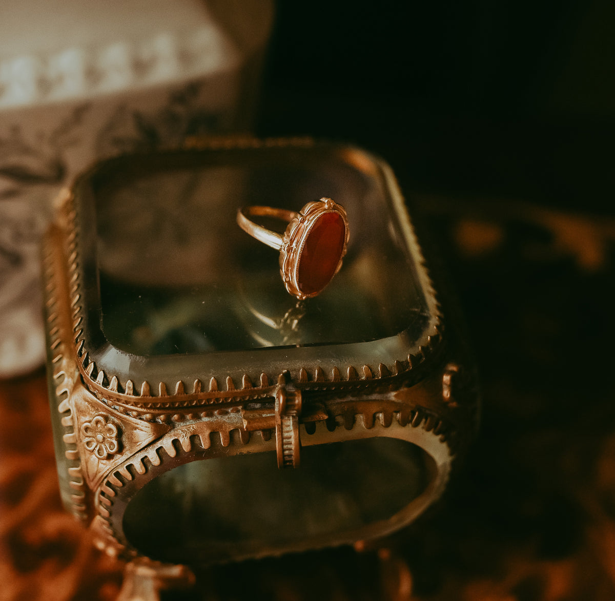 Vintage 10K Yellow Gold & Carnelian Ring Gift
