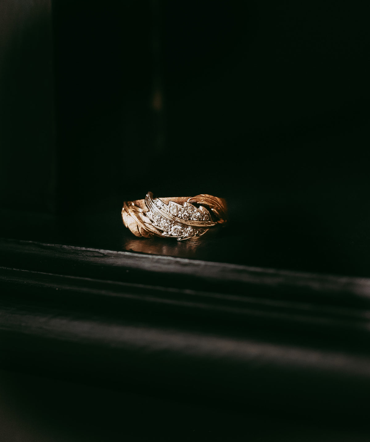 Vintage Spritzer & Fuhrmann Two-Tone 14K+ Gold Diamond Ring Nature Motif Statement Ring