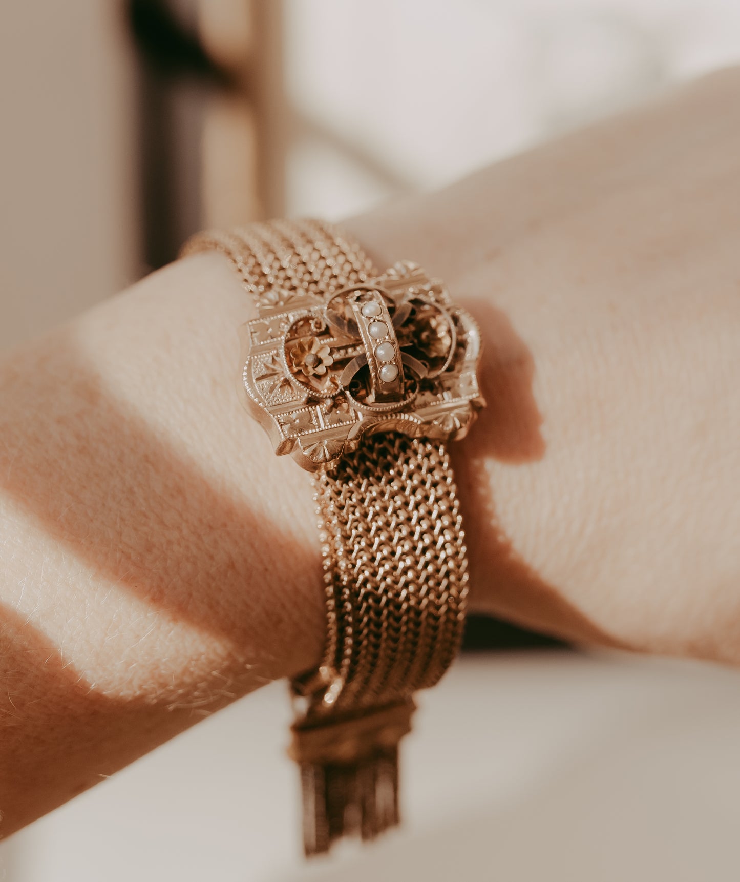 My Darling Juliet | Gold Filled Victorian Mesh Seed Pearl Bracelet