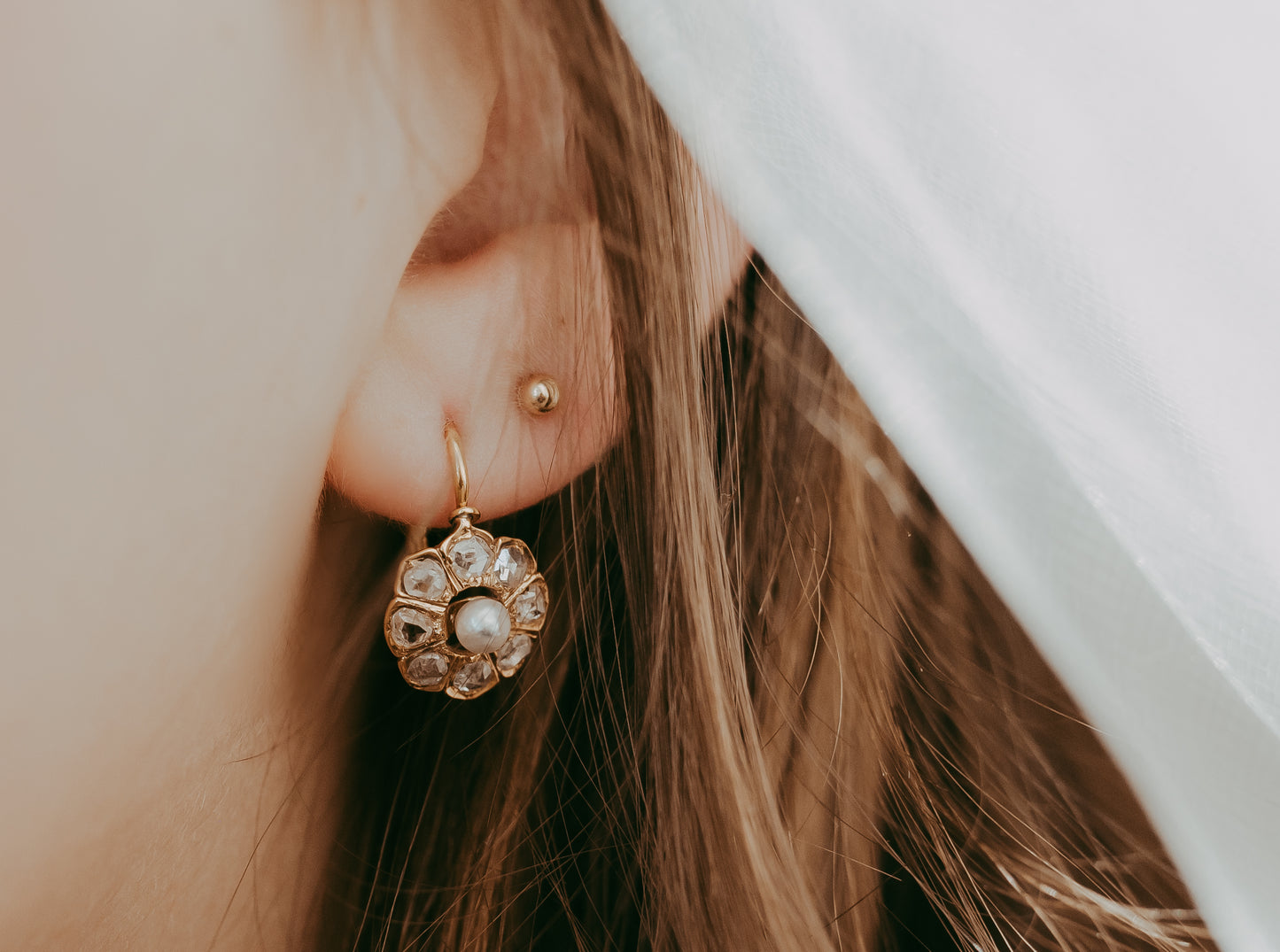 My Darling Juliet | Antique French Diamond & Pearl Dormeuse Earrings