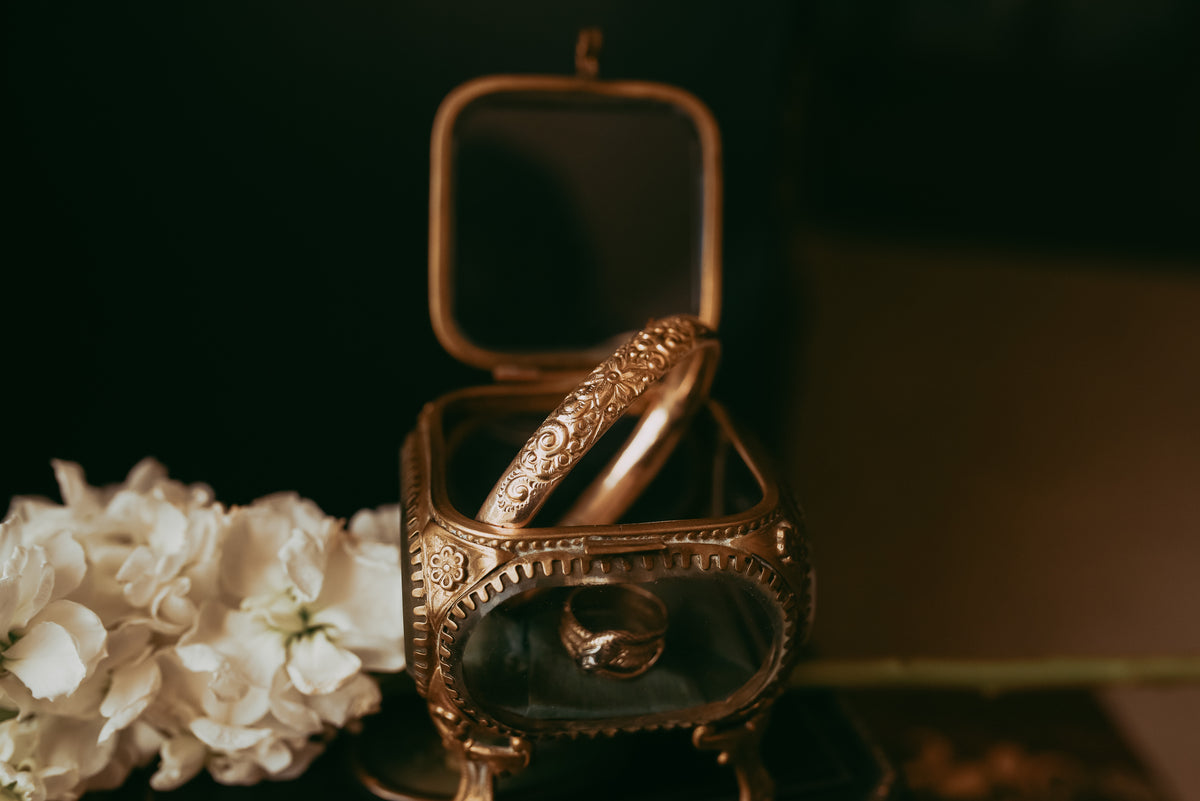 Antique Victorian Gold-Filled Oval Slip-On Bangle Bracelet | Floral Gold Bangle