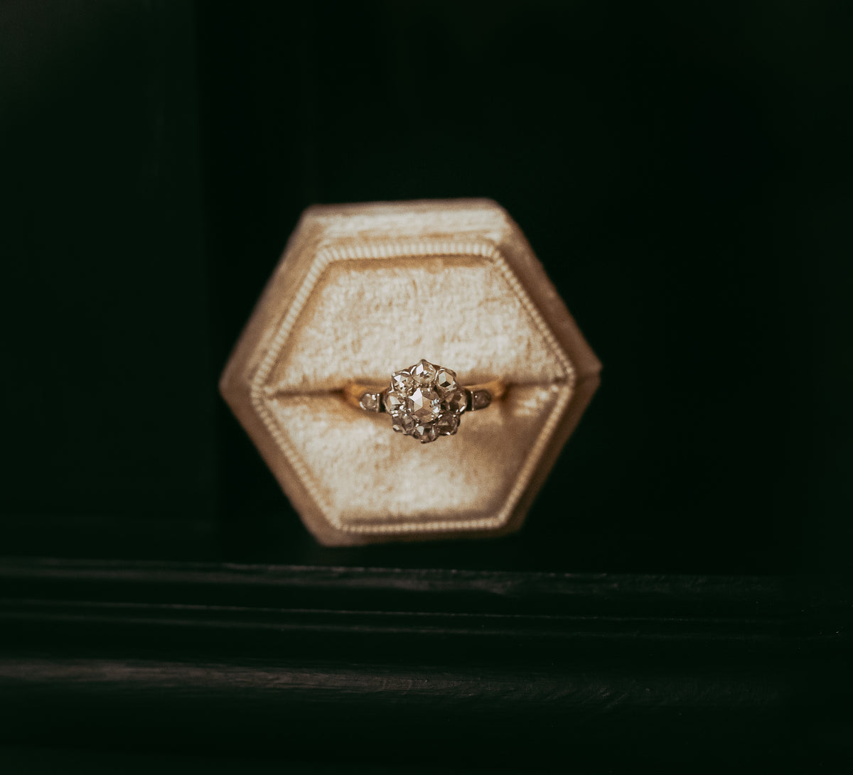 Antique French Rose Cut Diamond Daisy Cluster Ring 18K Gold French Hallmarks