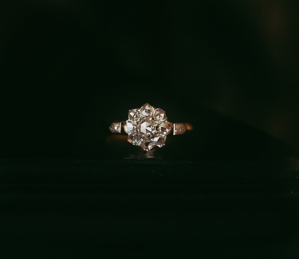 Antique French Rose Cut Diamond Daisy Cluster Ring 18K Gold French Hallmarks