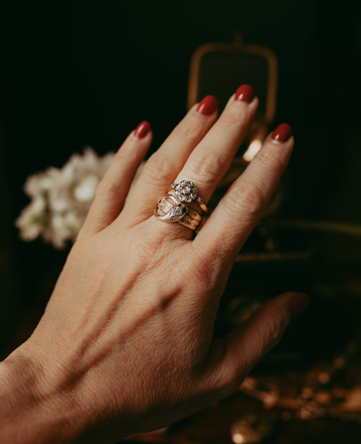 Antique French Rose Cut Diamond Daisy Cluster Ring 18K Gold French Hallmarks