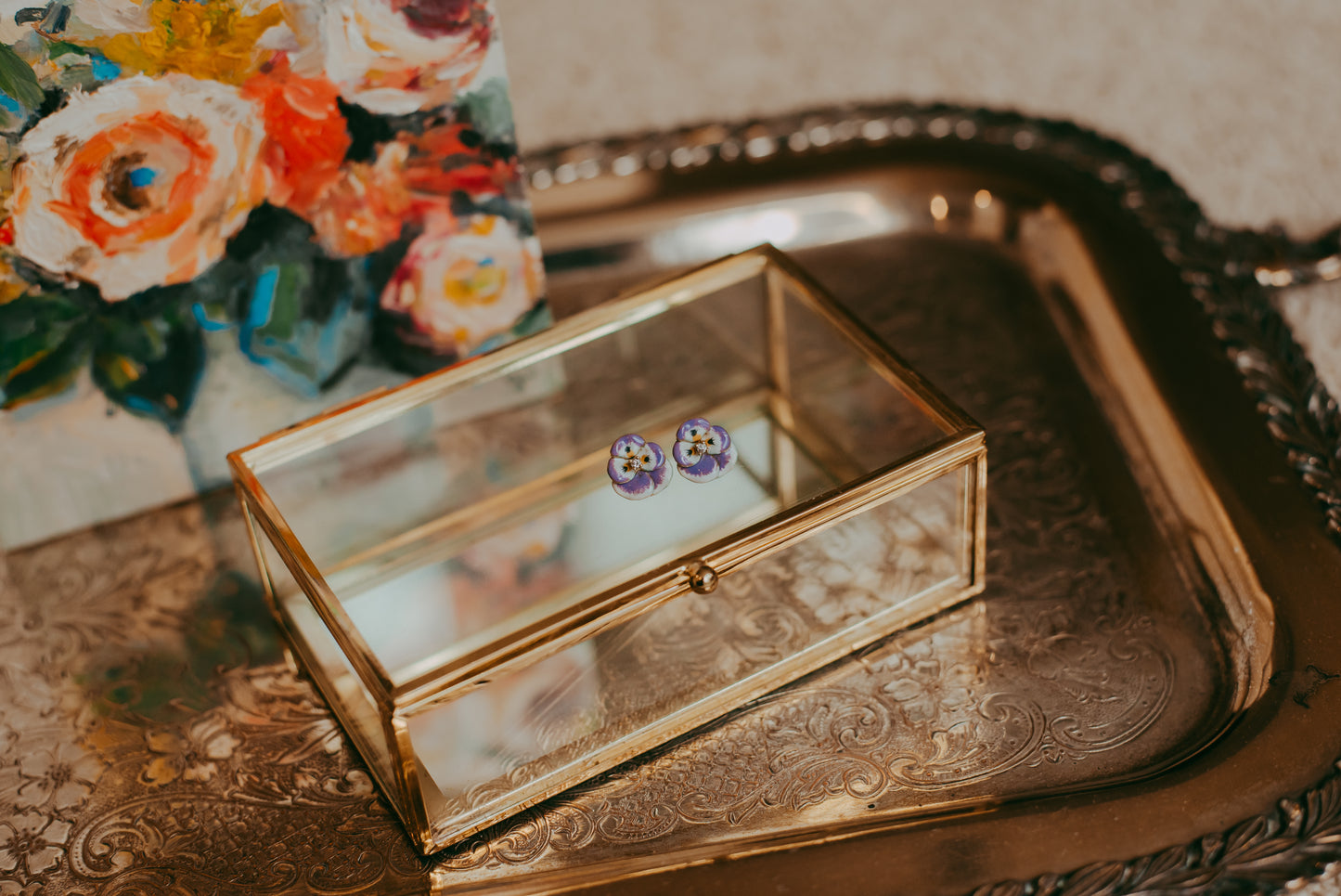 My Darling Juliet | Vintage Enamel and Diamond Pansy Earrings