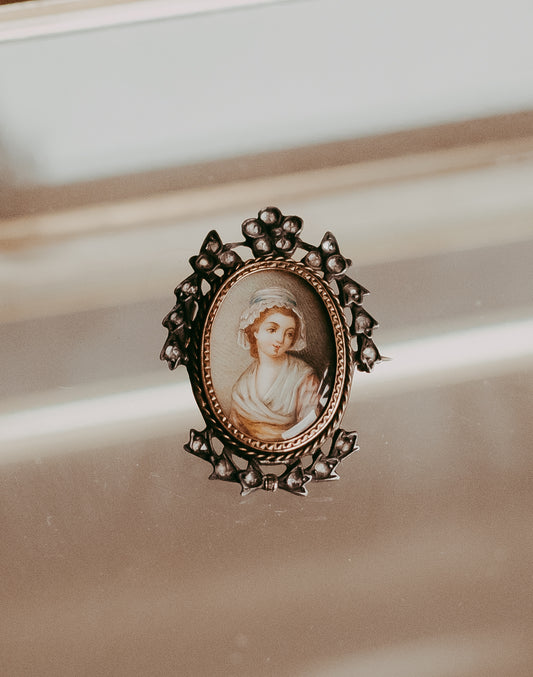 My Darling Juliet | Miniature Silver and Diamond Portrait Pin