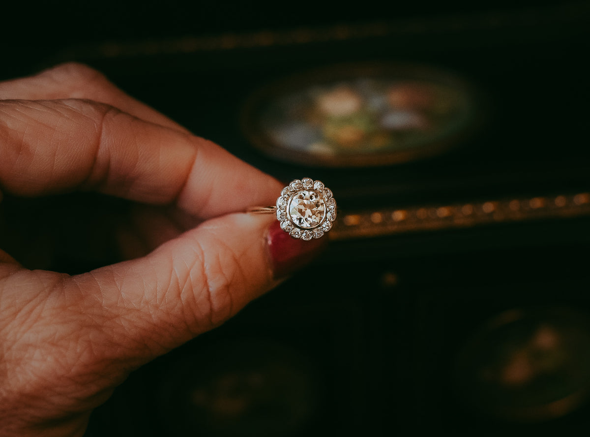 Antique 1.28ct Old European Diamond Ring | 18K Gold & Platinum | Engagement Ring