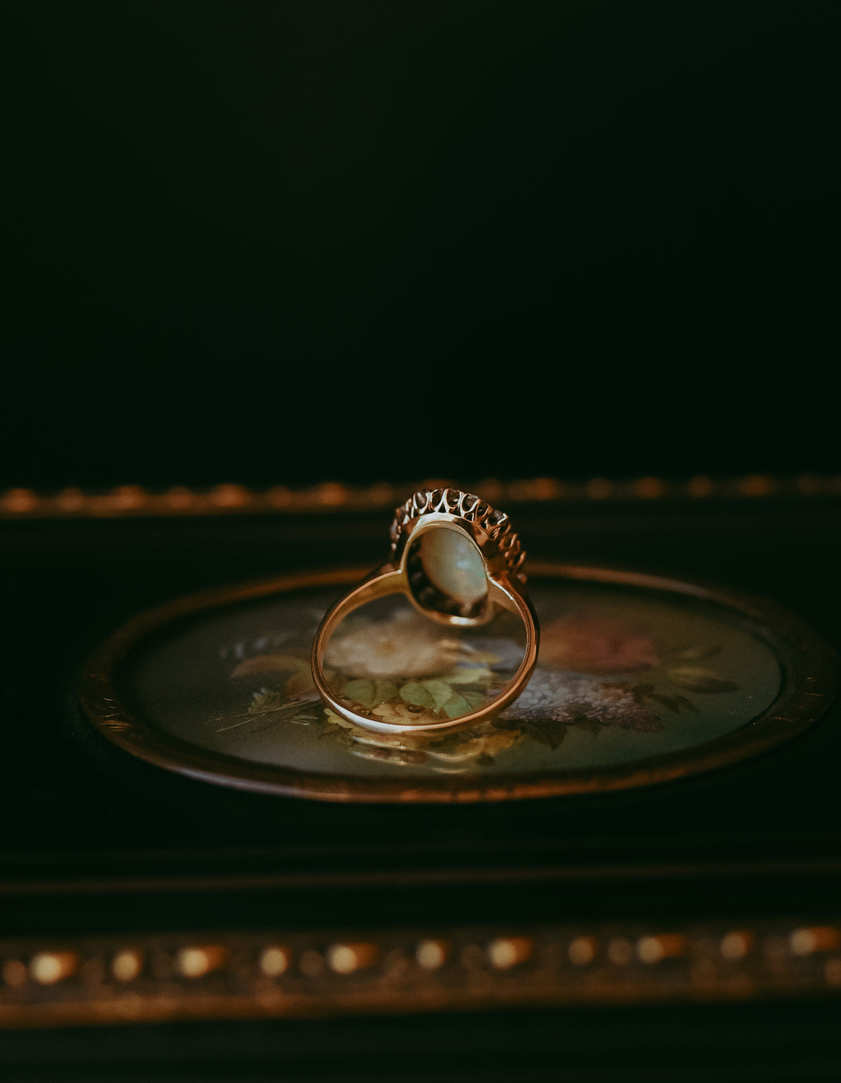 Antique Victorian Opal & Diamond Ring in 14K Gold, c. 1890 Cushion Cut Diamonds