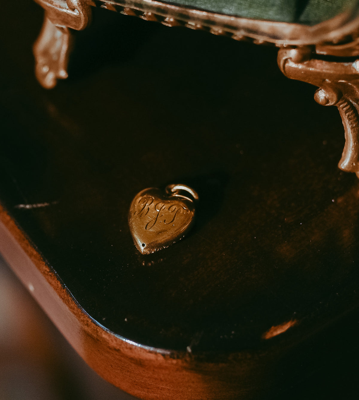 Antique Victorian Blue & White Enamel Heart Pendant in 14K Gold