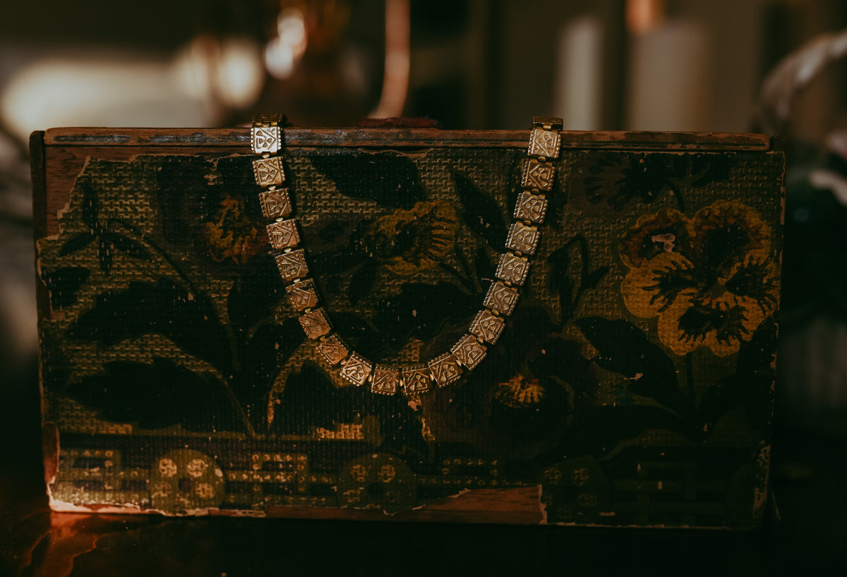 Victorian Etruscan Revival Gold-Filled Chain Necklace | Ornate Antique Square Links