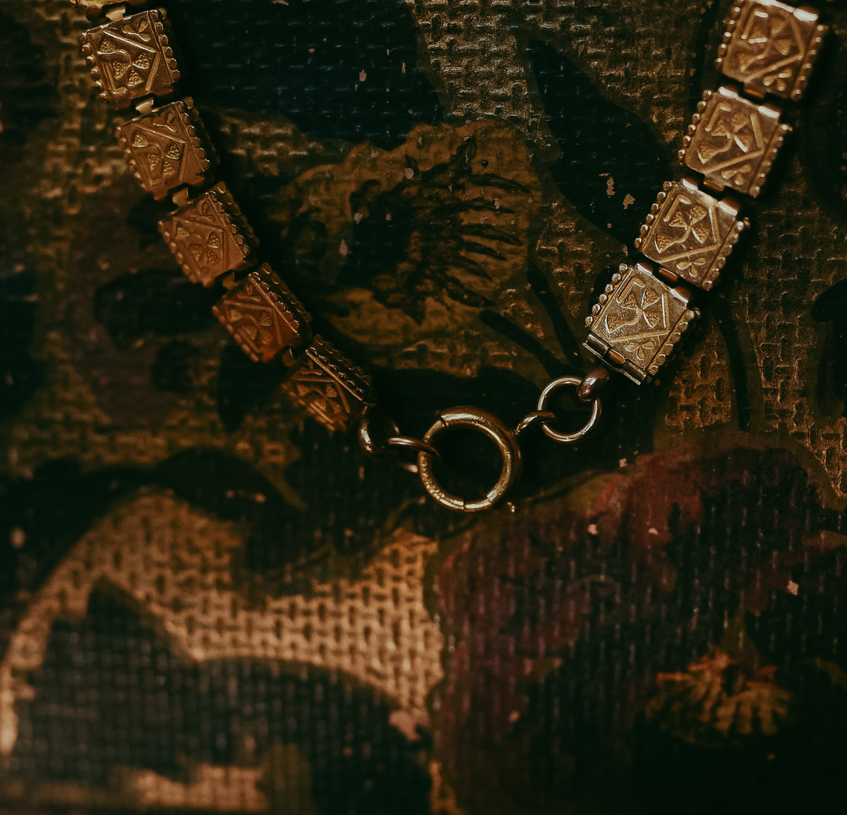 Victorian Etruscan Revival Gold-Filled Chain Necklace | Ornate Antique Square Links