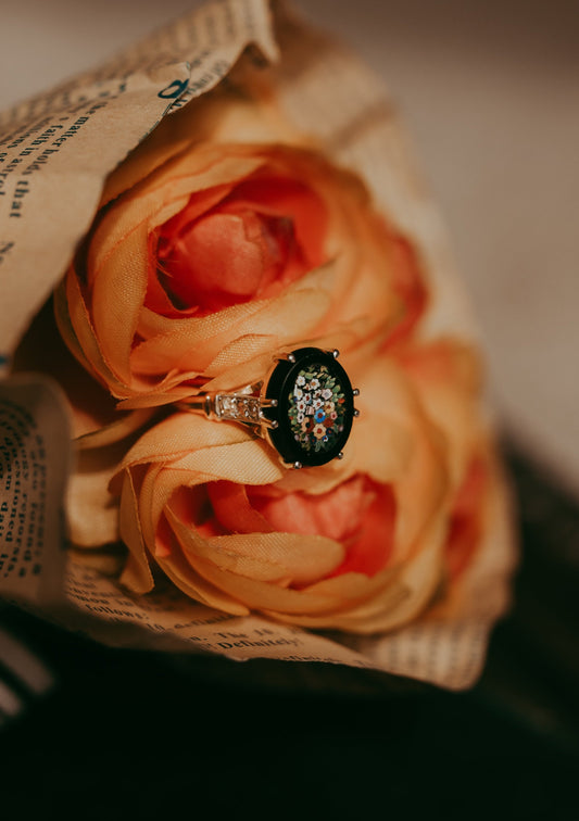 My Darling Juliet | Antique 18K Rose Gold & Platinum Micro-Mosaic Ring with Diamonds