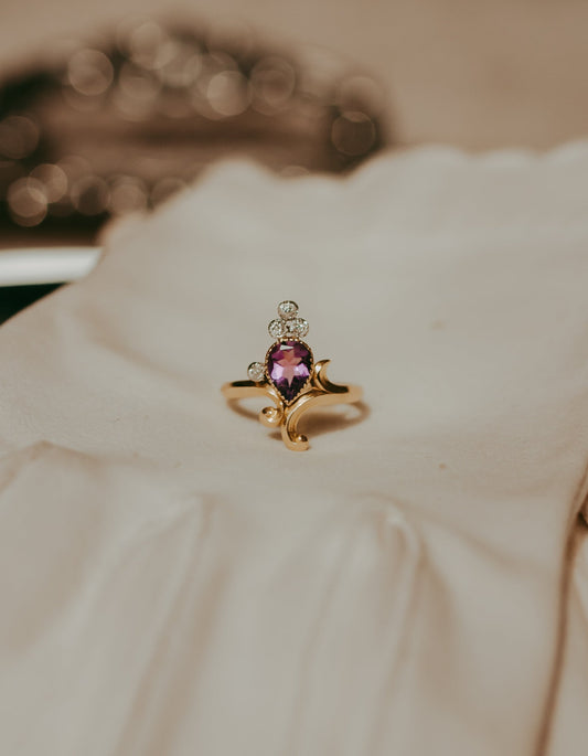 My Darling Juliet | French Art Nouveau Amethyst & Diamond Ring-Circa 1900
