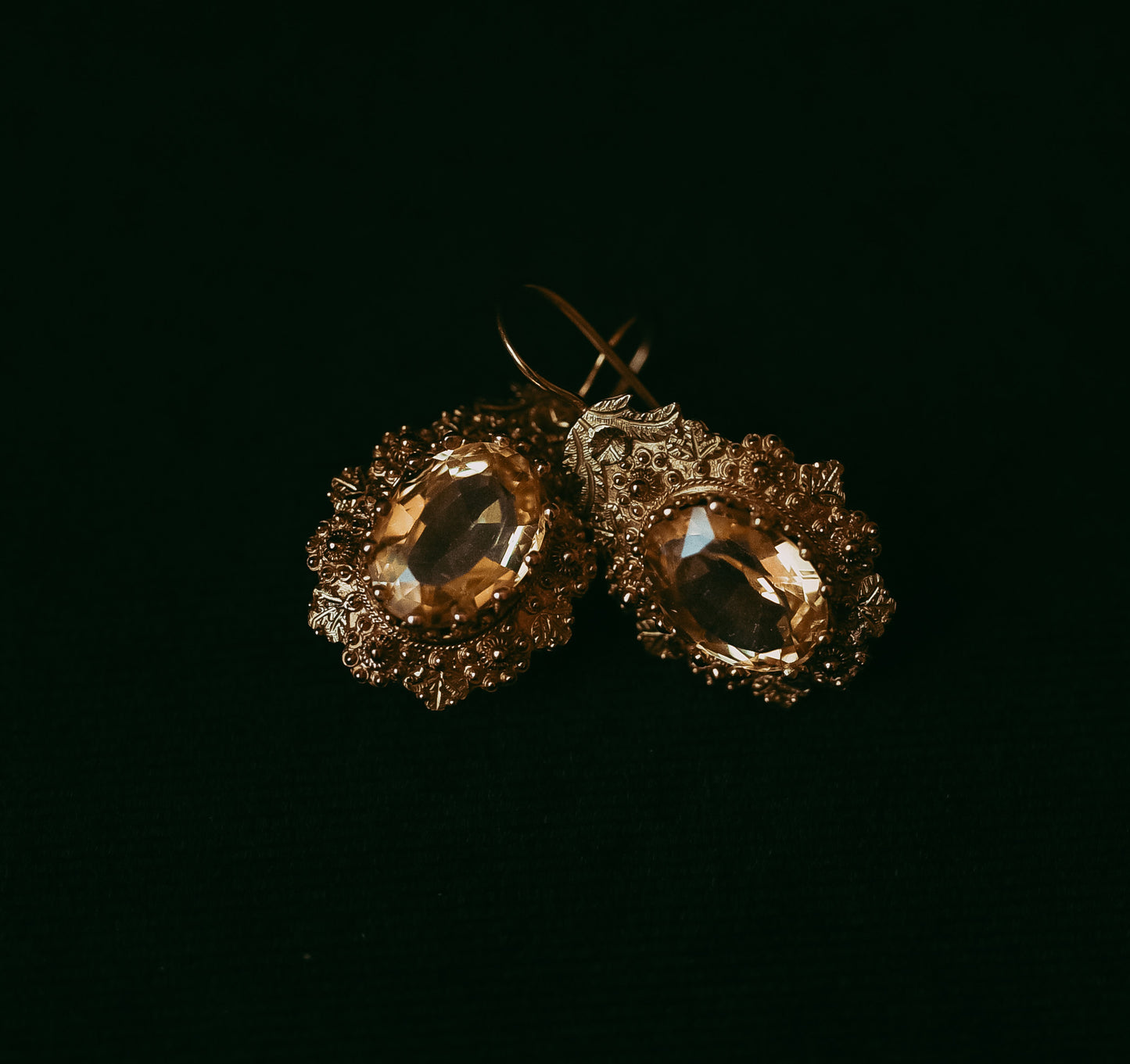 My Darling Juliet | Ornate Victorian 14K Gold Citrine Drop Earrings